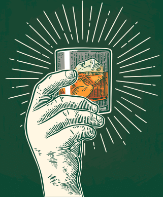 A hand holding a glass of whiskey